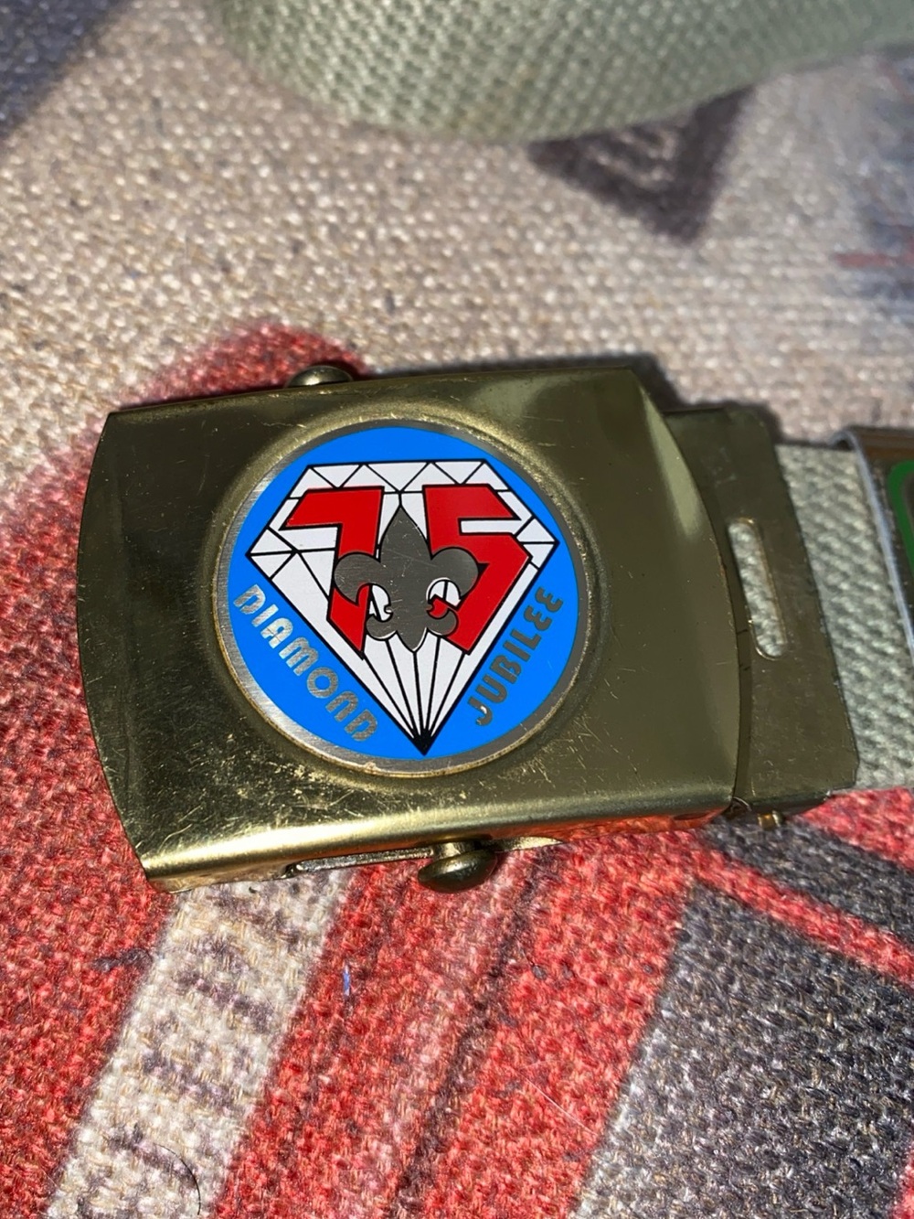 Rare 75th BOY SCOUT BSA Scout Belt W/ 8 Merit Badges Adventure Loop Slides 33”